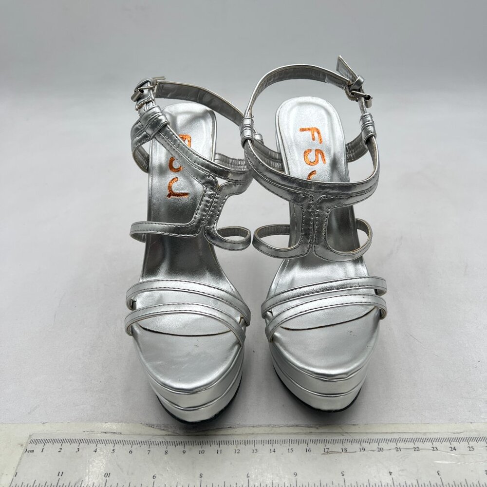 FSJ Silver Women's High Heels Platform Braid Ankle Strap Lady Heeled Sandals - Picture 2 of 7